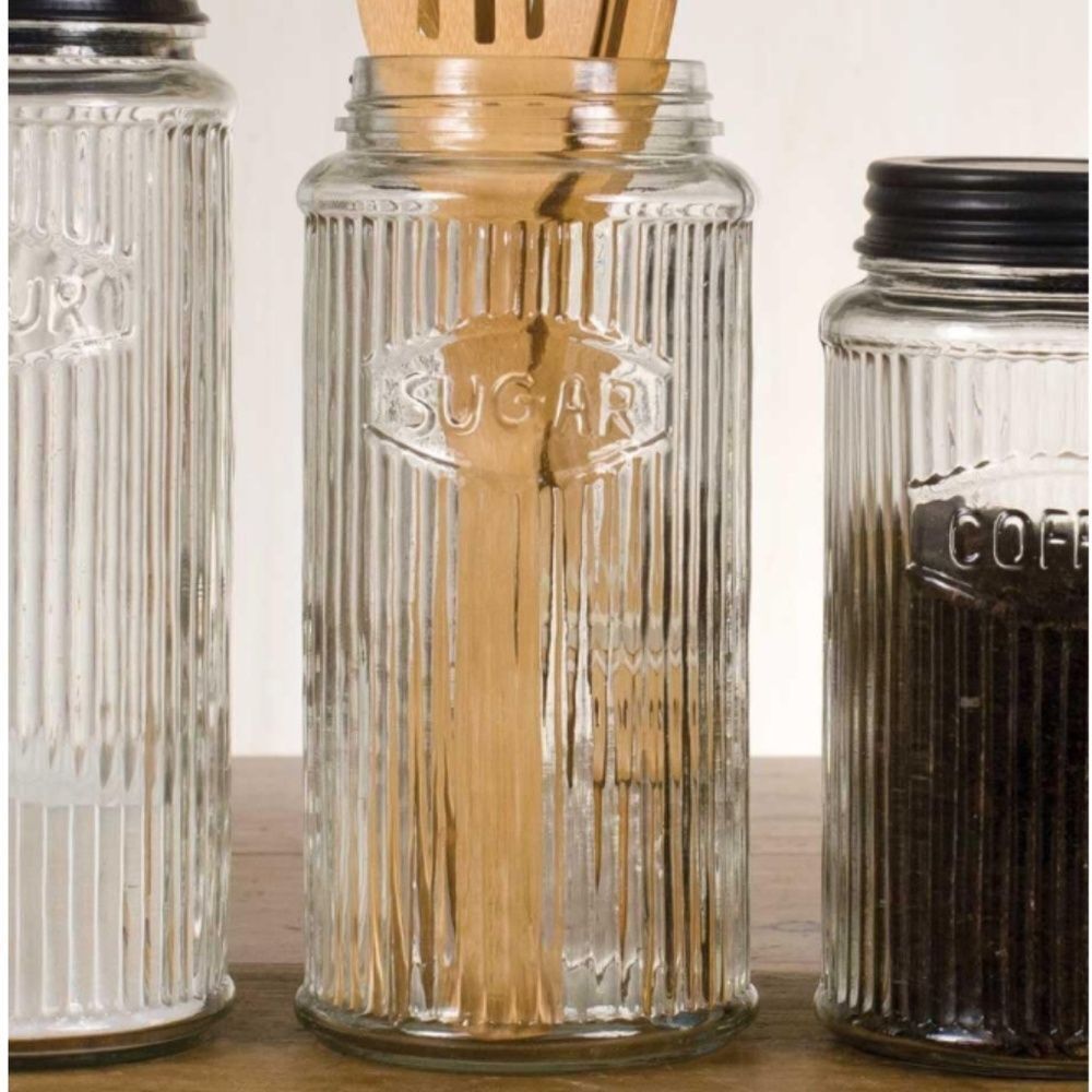 Hoosier Glass Replica Sugar Canister Colonial Ribbed Pattern Farmhouse New